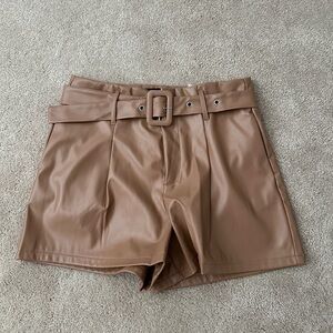 Pink Lily Brown Pleather Shorts